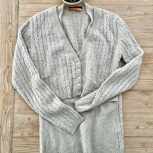 Davide Cenci Italian 100% Cashmere Faux Twinset Cable Knit Cardigan Gray Small